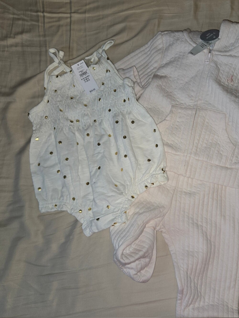 Old Navy White Tie-Shoulder Romper with Gold Polka Dots And Old Navy 2 Piece Set